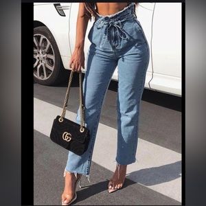 Ashley Mason high waisted leg jean with detachable denim tie belt Size 3